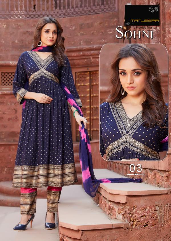 Manjeera Sohni Alia Cut Top Bottom With Dupatta Collection